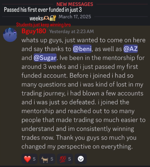 Student testimonial — passed first funded account